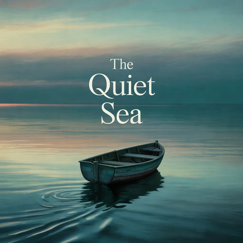 Minimal book cover reading 'The Quiet Sea' with a lone boat
