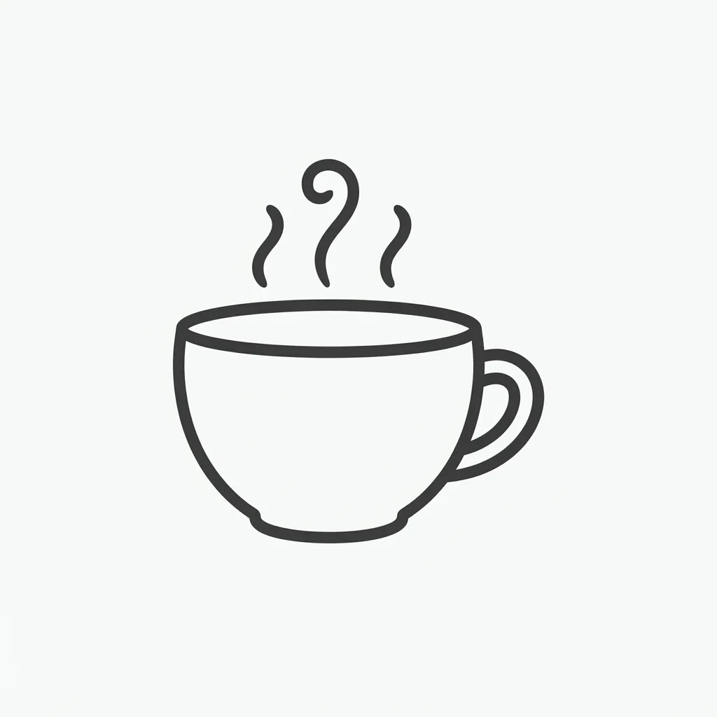 Minimal icon-style drawing of a coffee cup with steam