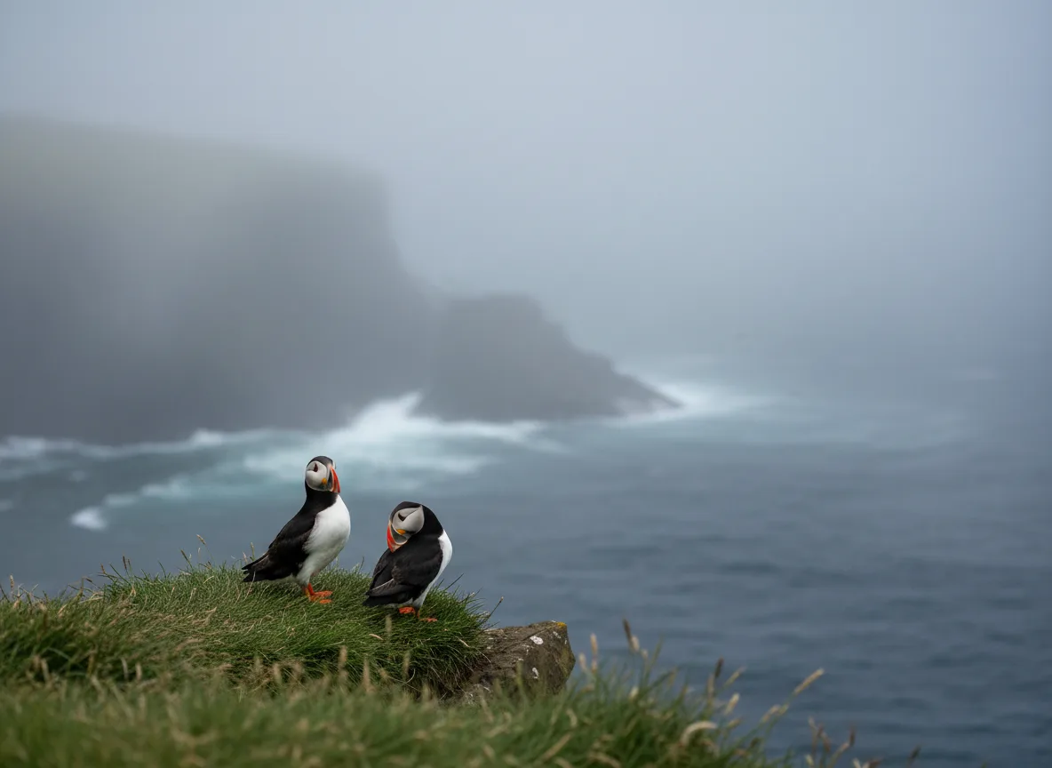 Puffins on cliffs